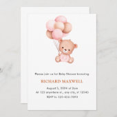 Meisje Beer met ballonnen Baby shower Uitnodiging (Voorkant / Achterkant)