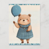 Meisje Beer met Blue Plaid Jurk en Ballon Briefkaart (Voorkant)