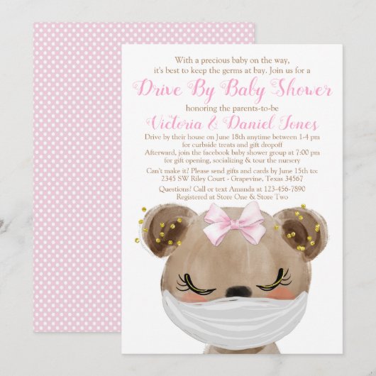 Meisje Beer met Mask Drive Door Baby shower Kaart (Voorkant / Achterkant)