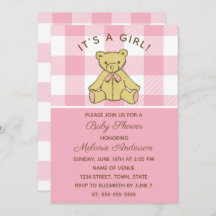 Meisje Beer Roze Baby shower Invitation