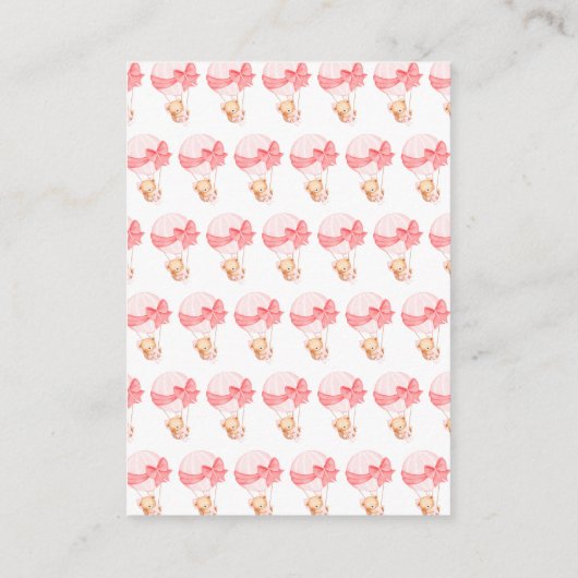 Meisje Beer Roze Ballon Baby shower Luier Raffle Informatiekaartje (Achterkant)