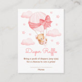 Meisje Beer Roze Ballon Baby shower Luier Raffle Informatiekaartje (Voorkant)