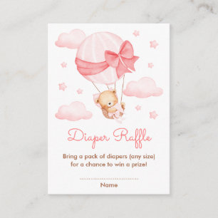 Meisje Beer Roze Ballon Baby shower Luier Raffle Informatiekaartje