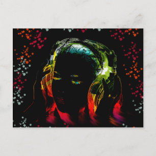 Meisje beluistert muziek hoofdtelefoon Neon Colors Briefkaart