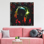 Meisje beluistert muziek hoofdtelefoon Neon Colors Canvas Afdruk (Insitu (Woonkamer))