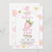 Meisje Berry Eerste, 1e verjaardag uitnodiging, ui Kaart (Voorkant / Achterkant)