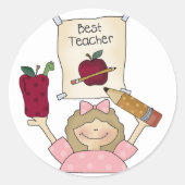 Meisje beste leraar ronde sticker (Voorkant)