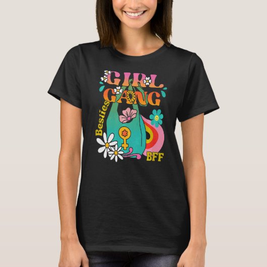 Meisje Beste Vriend Besties Boho Hippie Groovy 70s T-shirt (Voorkant)
