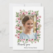 Meisje Bevestiging Aangepaste Foto Bloemen Dank u Bedankkaart (Voorkant)