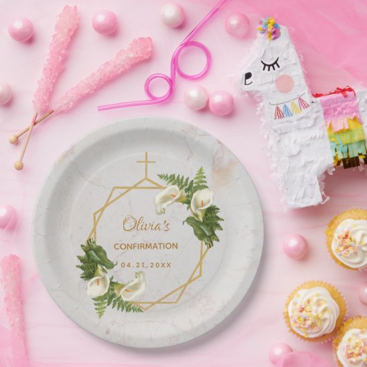 Meisje bevestiging Bloemen Marmer Goud Calla Lelie Papieren Bordje (Feest)