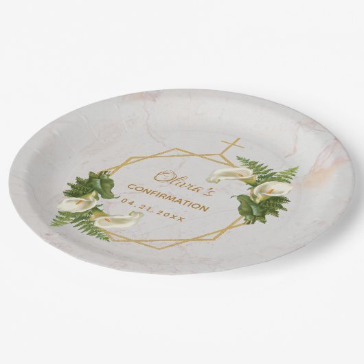 Meisje bevestiging Bloemen Marmer Goud Calla Lelie Papieren Bordje (Gekanteld)