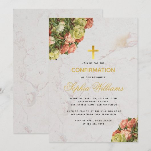 Meisje Bevestiging Bloemen Marmeren Anjers Script Kaart (Voorkant / Achterkant)