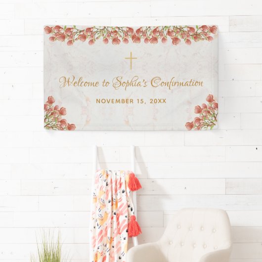 Meisje Bevestiging Bloemen Welkom Roze Magnolia Spandoek (Insitu)