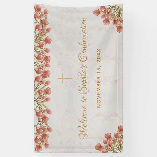 Meisje Bevestiging Bloemen Welkom Roze Magnolia Spandoek (Verticaal)