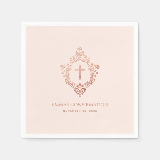 Meisje bevestiging Blush Pink Rose Gold Cross Cres Servet (Voorkant)