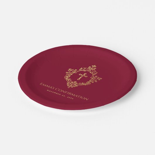 Meisje bevestiging Bourgondië Faux Gold Crest Eleg Papieren Bordje (Gekanteld)