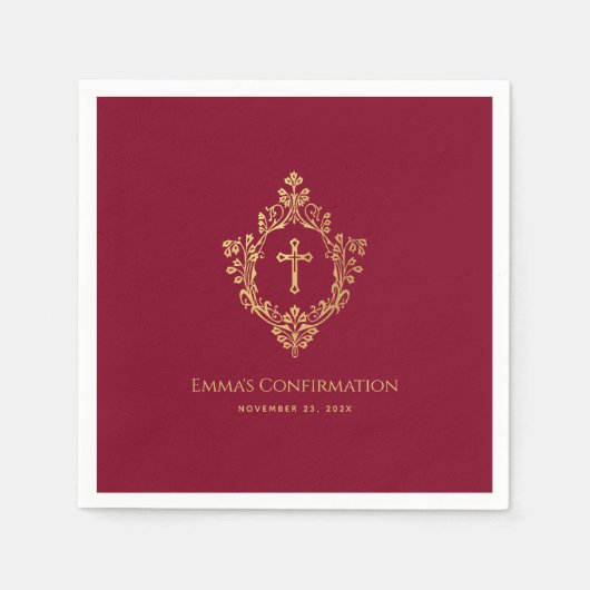 Meisje Bevestiging Bourgondië Gouden Kruis  Crest Servet (Voorkant)
