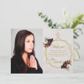 Meisje Bevestiging Bourgondië Pioen Gouden Kruis M Bedankkaart (Staand voorkant)