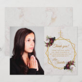 Meisje Bevestiging Bourgondië Pioen Gouden Kruis M Bedankkaart (Voorkant / Achterkant)