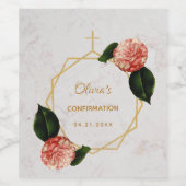 Meisje bevestiging Floral Goud Marmer Roze Camelli Wijn Etiket (Enkel label)