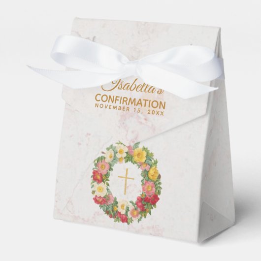 Meisje bevestiging Floral Marble Cross Roos krans Bedankdoosjes (Voorkant Zijde)