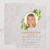 Meisje Bevestiging Foto Bloemen Marmeren Witte Lel Kaart (Voorkant / Achterkant)