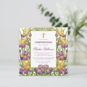 Meisje Bevestiging Iris Paarse Gele Kruis Bloemen Kaart (Staand voorkant)