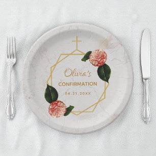 Meisje Bevestiging Marmer Roze Camellia Bloem Goud Papieren Bordje