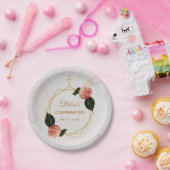 Meisje bevestiging Marmer Roze Camellia Bloemen Go Papieren Bordje (Feest)