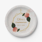 Meisje bevestiging Marmer Roze Camellia Bloemen Go Papieren Bordje (Voorkant)