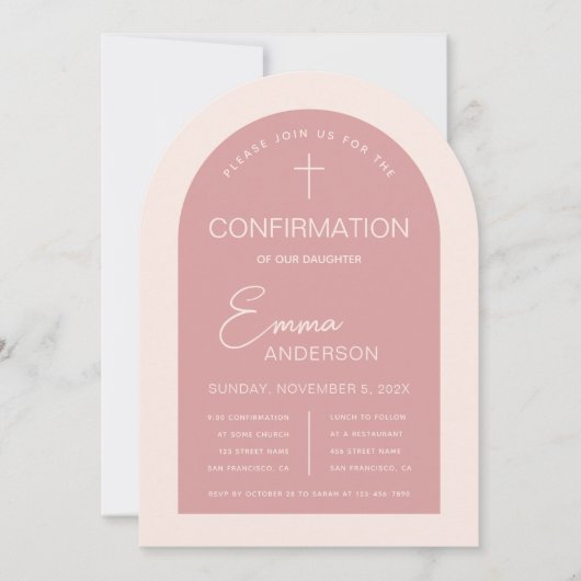 Meisje bevestiging Pink Arch Modern Dusty Roos Kaart (Voorkant)