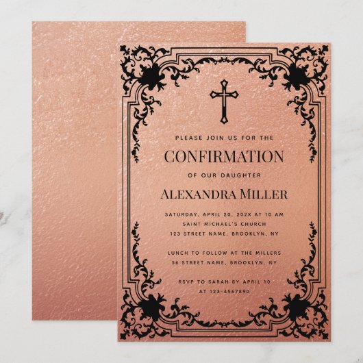 Meisje Bevestiging Roos Goud  Elegant Roze Kaart (Voorkant / Achterkant)