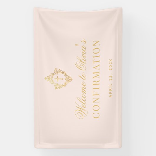 Meisje bevestiging Roze Faux Gold Crest Kalligrafi Spandoek (Verticaal)