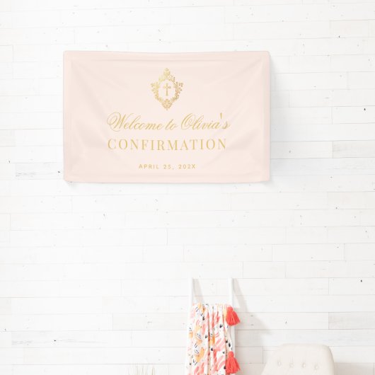 Meisje bevestiging Roze Faux Gold Crest Kalligrafi Spandoek (Insitu)