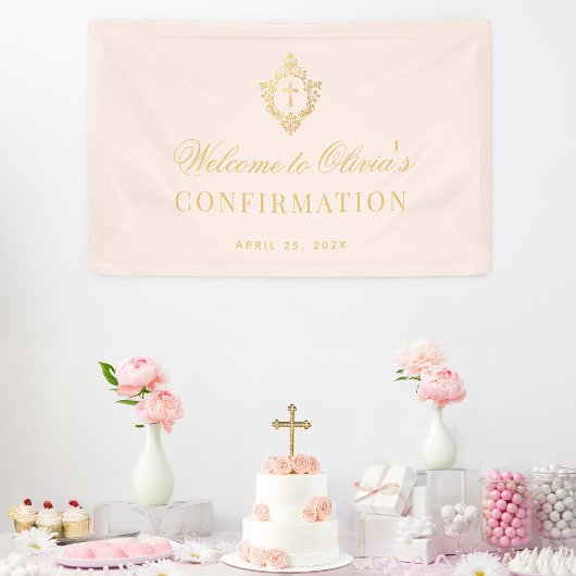 Meisje bevestiging Roze Faux Gold Crest Kalligrafi Spandoek