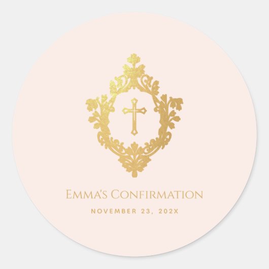 Meisje bevestiging roze faux gouden kruis in Crest Ronde Sticker (Voorkant)