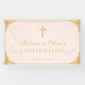 Meisje bevestiging roze faux gouden kruis welkom spandoek (Horizontaal)