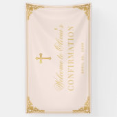 Meisje bevestiging roze faux gouden kruis welkom spandoek (Verticaal)