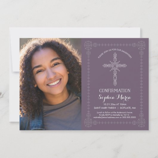 Meisje bevestiging uitnodiging w / foto - Cross (Voorkant)