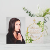 Meisje Bevestiging Witte Lelies Marmeren Gouden Kr Bedankkaart (Staand voorkant)