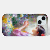 Meisje bewondering van een bloem in haar handen Case-Mate iPhone case (Achterkant (horizontaal))