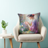 Meisje bewondering van een bloem in haar handen kussen (Stoel)