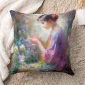 Meisje bewondering van een bloem in haar handen kussen (Deken)