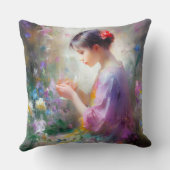 Meisje bewondering van een bloem in haar handen kussen (Achterkant)