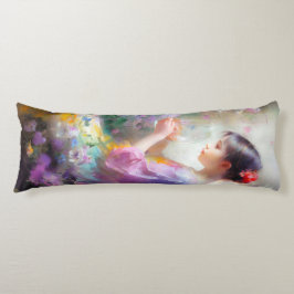 Meisje bewondering van een bloem in haar handen lichaamskussen