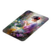 Meisje bewondering van een bloem in haar handen magneet (Linkerzijde)