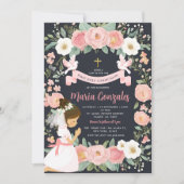 Meisje biddend Eerste Heilige Communie Roze Bloeme Kaart (Voorkant)