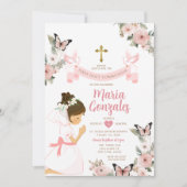 Meisje biddend Eerste Heilige Communie Roze Bloeme Kaart (Voorkant)