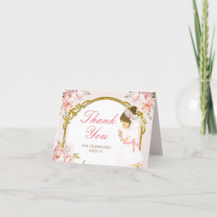 Meisje biddend goud eerste heilige communie gevouw bedankkaart