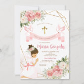 Meisje biddend Goud Eerste Heilige Communie Roze B Kaart (Voorkant)